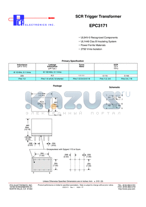 EPC3171 datasheet - SCR Trigger Transformer