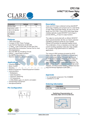 CPC1708 datasheet - i4-PAC DC Power Relay