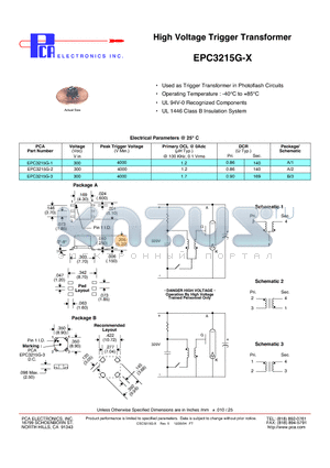 EPC3215G-3 datasheet - High Voltage Trigger Transformer