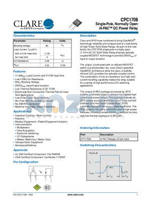 CPC1708J datasheet - i4-PAC DC Power Relay