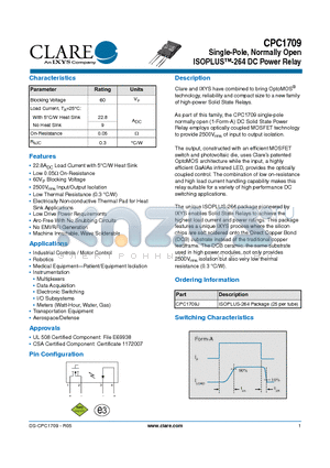 CPC1709J datasheet - ISOPLUS-264 DC Power Relay