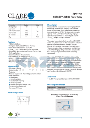 CPC1718 datasheet - ISOPLUS-264 DC Power Relay