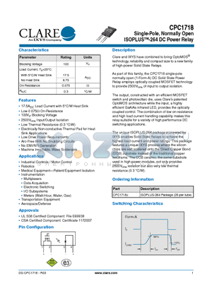 CPC1718 datasheet - ISOPLUS-264 DC Power Relay