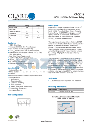 CPC1718J datasheet - ISOPLUS-264 DC Power Relay