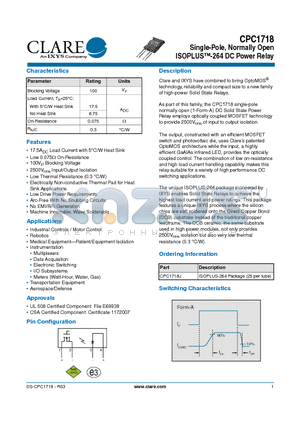 CPC1718J datasheet - ISOPLUS-264 DC Power Relay