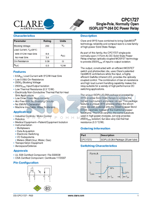 CPC1727 datasheet - ISOPLUS-264 DC Power Relay