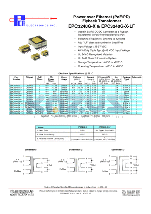 EPC3248G-1 datasheet - Power over Ethernet (PoE/PD) Flyback Transformer