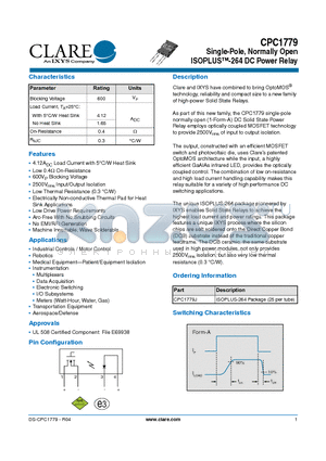 CPC1779J datasheet - ISOPLUS-264 DC Power Relay