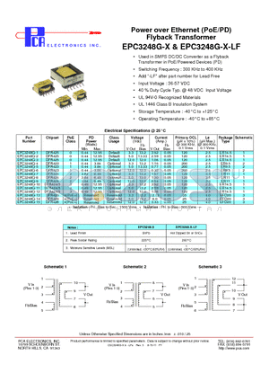 EPC3248G-15 datasheet - Power over Ethernet (PoE/PD) Flyback Transformer