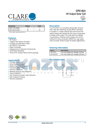 CPC1831 datasheet - 8V Output Solar Cell