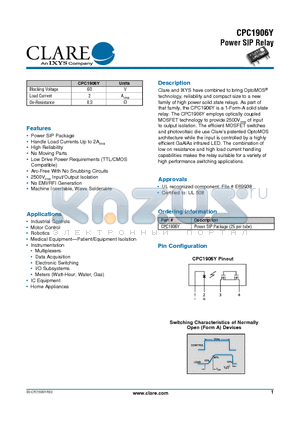 CPC1906Y datasheet - Power SIP Relay