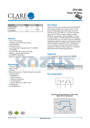 CPC1906Y datasheet - Power SIP Relay