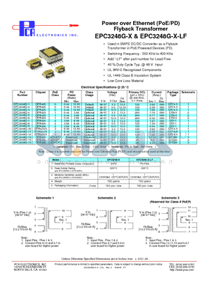 EPC3248G-X-LF datasheet - Power over Ethernet (PoE/PD) Flyback Transformer