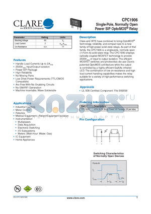 CPC1906_10 datasheet - Power SIP OptoMOS^ Relay