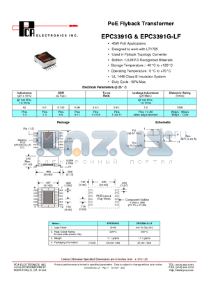 EPC3391G datasheet - PoE Flyback Transformer