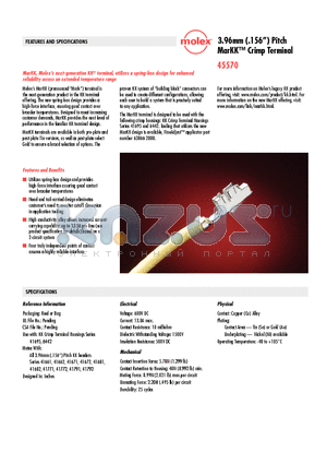 45570-3050 datasheet - 3.96mm (.156) Pitch MarKK Crimp Terminal