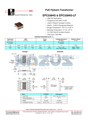 EPC3394G datasheet - PoE Flyback Transformer