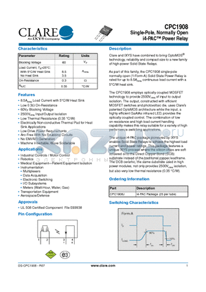 CPC1908 datasheet - i4-PAC Power Relay