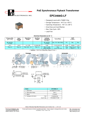 EPC3408G-LF datasheet - PoE Synchronous Flyback Transformer