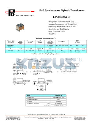 EPC3409G-LF datasheet - PoE Synchronous Flyback Transformer