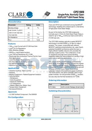 CPC1909 datasheet - ISOPLUS-264 Power Relay