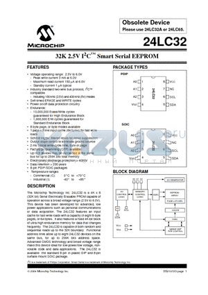24LC32-/P datasheet - 32K 2.5V I2C Smart Serial EEPROM
