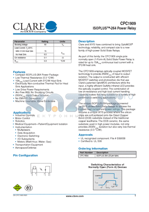 CPC1909J datasheet - ISOPLUS-264 Power Relay