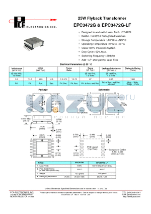 EPC3472G datasheet - 25W Flyback Transformer