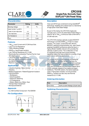 CPC1918 datasheet - ISOPLUS-264 Power Relay