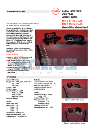 45627 datasheet - 2.50mm (.098) Pitch SPOX BMI Connector System