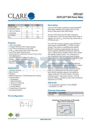 CPC1927 datasheet - ISOPLUS-264 Power Relay