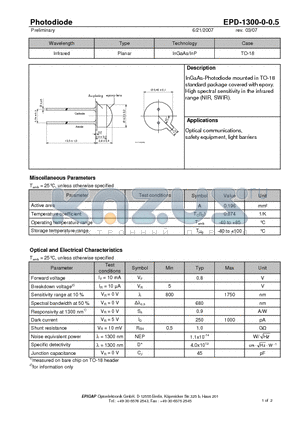 EPD-1300-0-0.5 datasheet - Photodiode