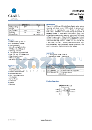 CPC1943GSTR datasheet - AC Power Switch