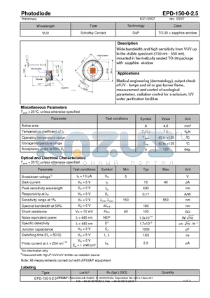 EPD-150-0-2.5 datasheet - Photodiode
