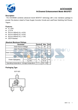 ACE4442B datasheet - N-Channel Enhancement Mode MOSFET