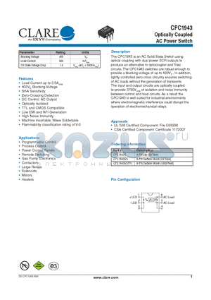 CPC1943_10 datasheet - AC Power Switch