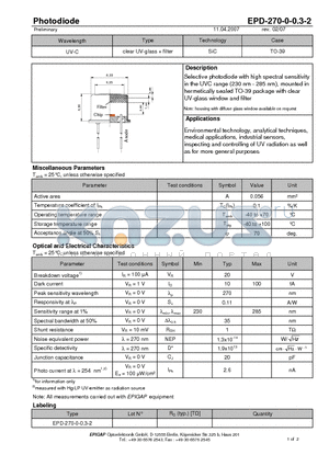EPD-270-0-0.3-2 datasheet - Photodiode