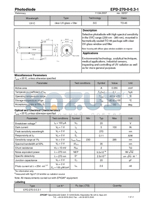 EPD-270-0-0.3-1 datasheet - Photodiode
