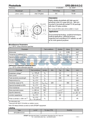 EPD-280-0-0.3-2 datasheet - Photodiode
