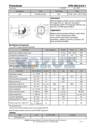 EPD-365-0-0.9-1 datasheet - Photodiode