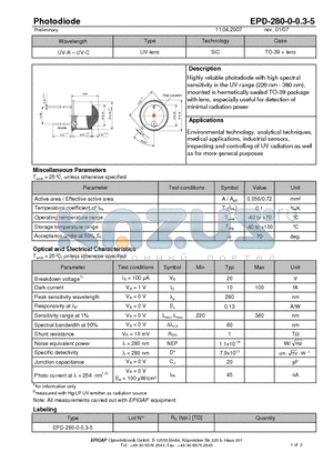 EPD-280-0-0.3-5 datasheet - Photodiode