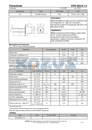 EPD-365-0-1.4 datasheet - Photodiode
