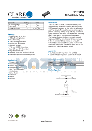 CPC1945G datasheet - AC Solid State Relay