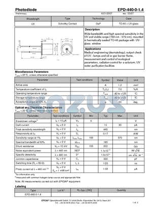 EPD-440-0-1.4 datasheet - Photodiode