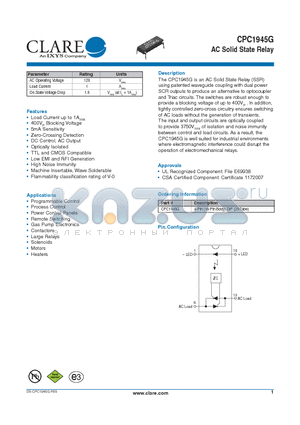 CPC1945G_11 datasheet - AC Solid State Relay