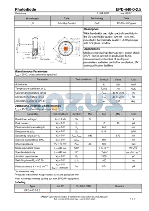 EPD-440-0-2.5 datasheet - Photodiode