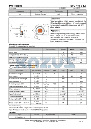 EPD-440-0-3.6 datasheet - Photodiode