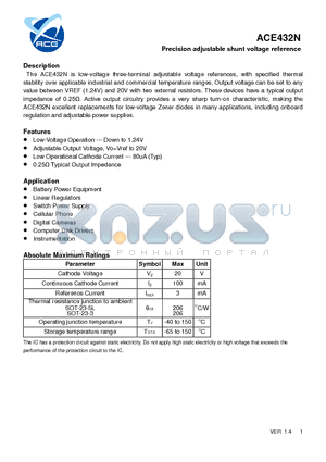 ACE432N datasheet - Precision adjustable shunt voltage reference