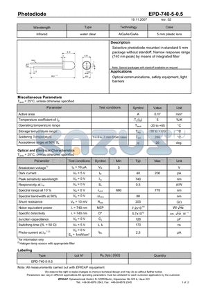 EPD-740-5-0.5 datasheet - Photodiode