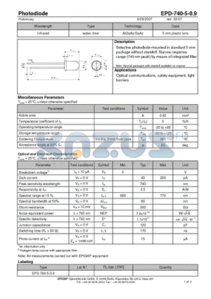 EPD-740-5-0.9 datasheet - Photodiode